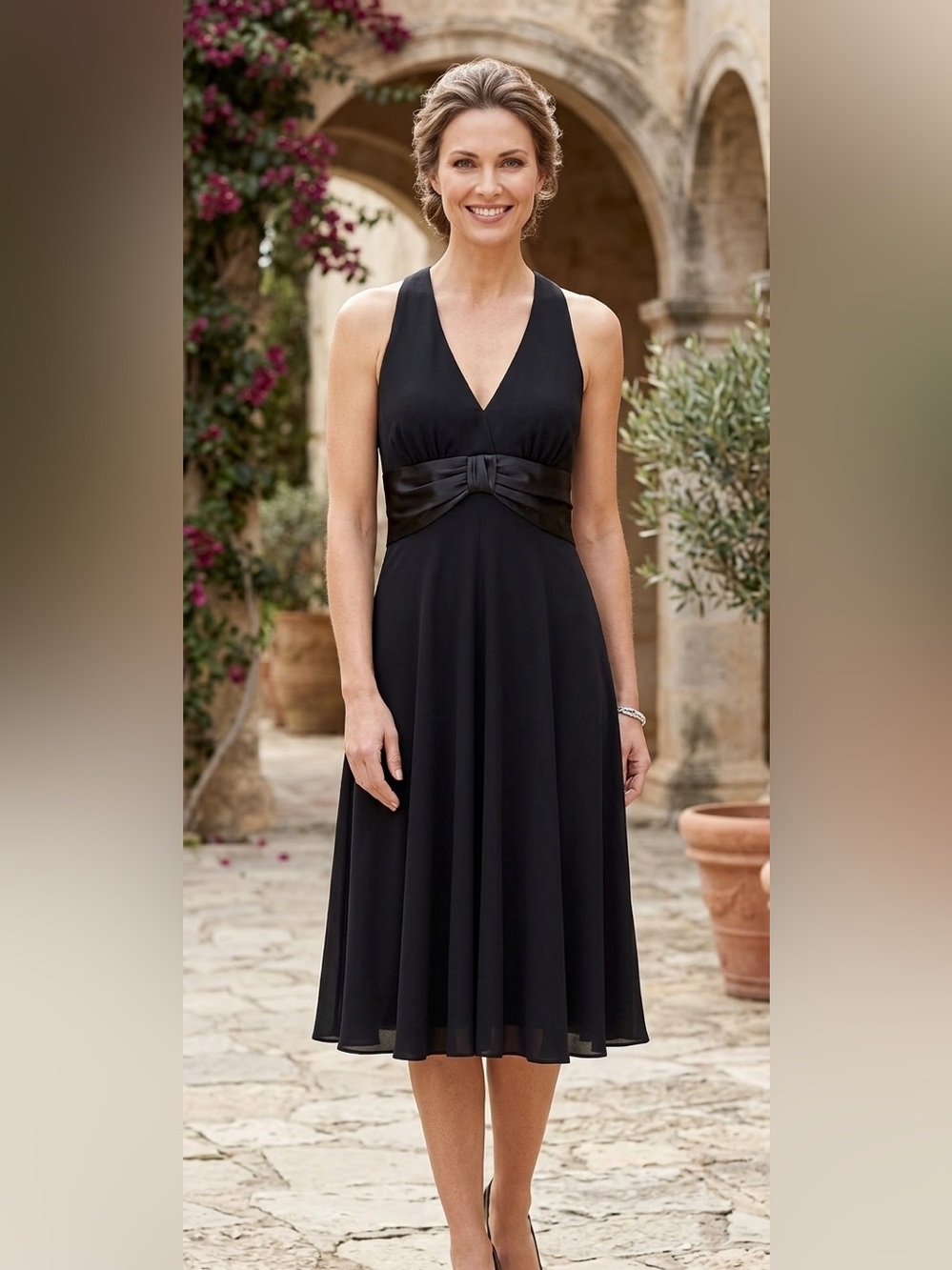 Jones Wear Black Halter Maxi Dress with Satin Waist Bow